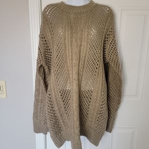 NWT John + Jenn Long Tan Beige Cable Knit Chunky Pullover Sweater Size M